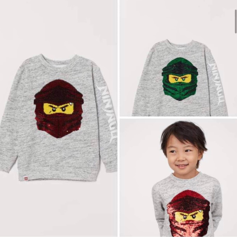 Lego Gray Sweatshirt with Red and Yellow Sequin Ninja